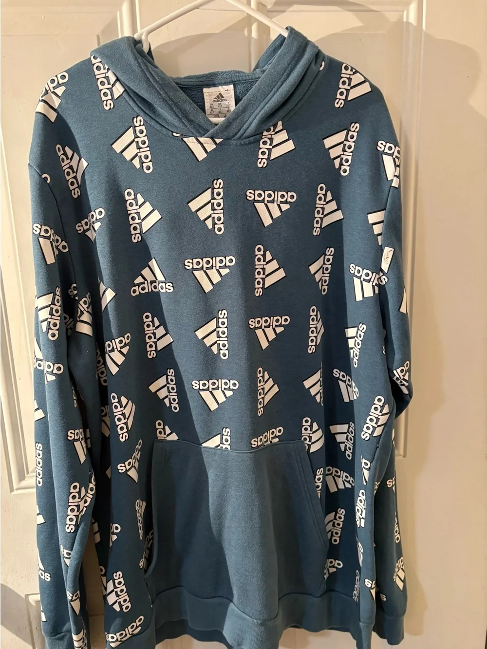 adidas Teal Allover Logo Pullover Hoodie XXT #Campus #Athleisure #Tailgates#Jock